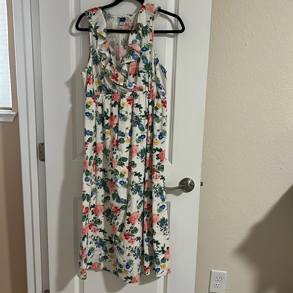 Old Navy Maternity Floral Maxi Linen Lined Dress M Like New!